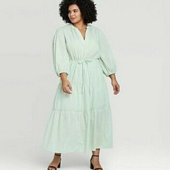a new day Dresses & Skirts - SOLD A New Day Mint Green Clip Dot Midi Dress EUC XXL